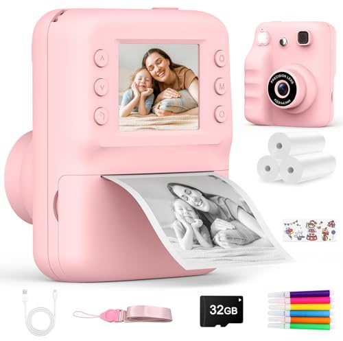 Yidoroye Kids Camera Instant Print, Toys for 3-10 Year Old Girl Gifts 1080P Video & 32GB SD 2.4'' Screen Instant Print Camera for Kids Gifts for 3 4 5 6 7 8 9 10 Year Old Girls Birthday Presents Xmas