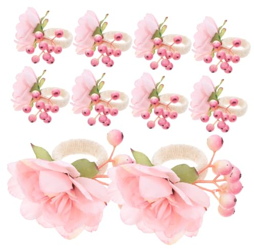 STOBAZA 12 Pezzi per Tovaglioli con Fiori Artificiali e Bacche Fermatovaglioli Decorativi per Tavola Adatti Matrimoni Primavera ed Formali
