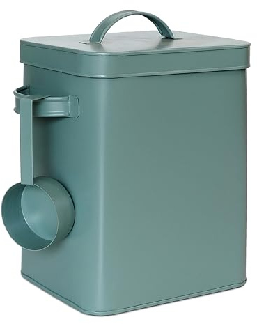 Relaxdays Metallbox, 6,5 l förvaringslåda med doseringshjälp, djurfoder och mat, lufttät, tvättpulverlåda, grön