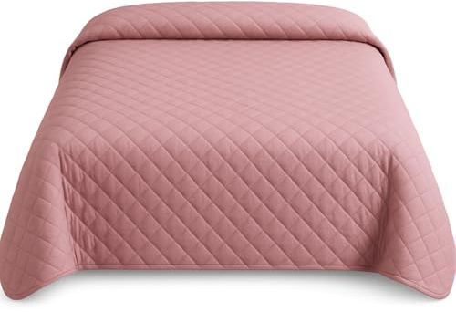 Tagesdecke 220x240 cm Weiche Steppdecke Überwurf fürs Bett Wohndecke Waschbar Rosa Diamantmuster