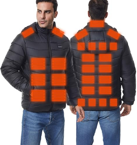 Heated Down Jacket Men Women Heated Jacket Winter Electric Heating Jackets With 27 Heating Zone heater Body Warmer 3 Temperature Levels Outerwear With USB Charging For Camping Fishing Walking S-5XL