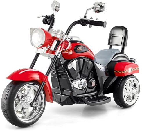 GOPLUS 6 V elmotorcykel för barn, trehjuling barnmotorcykel med fram- och bakåtbrytare, elektrisk motorcykel, Mortorcycle, elfordon för barn från 3 år (röd brandkår)