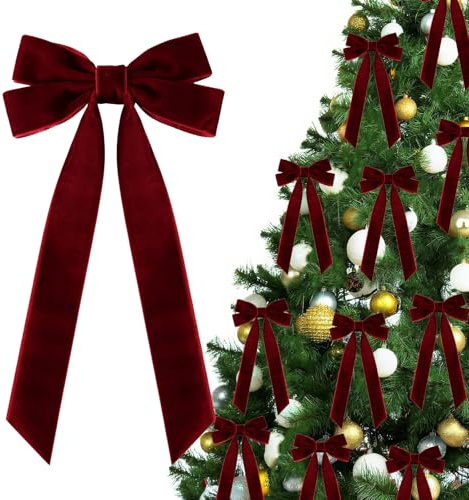 Nymora Lot de 12 nœuds en velours pour sapin de Noël - Noeuds rouges - Pour décoration de sapin de Noël (rouge)
