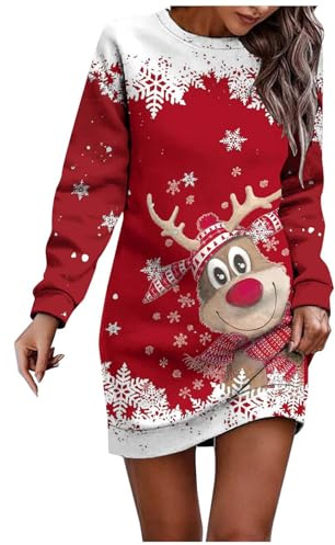 Generico Abito Donna Natalizio Felpa Vestito Invernale in Elegante Abito Linea A in Maglia Girocollo Pullover a Manica Lunga Maglioni Lungo Elastico