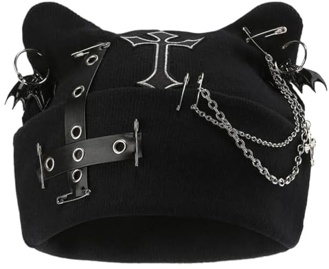 Generico Kattöron hatt | Punk Virkkedja Streetwear Design - Gotisk Mössa - För Kvinnor Tonårsflickor Jul Utomhus Cosplay Party