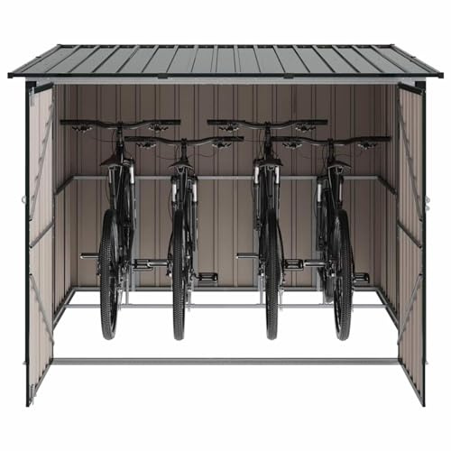 Fahrradgarage Metall, Wetterfest & Abschließbar Fahrradschuppen Gerätehaus Geräteschuppen für 4 Fahrräder, Anthrazit, 216 x 207 x 158 cm