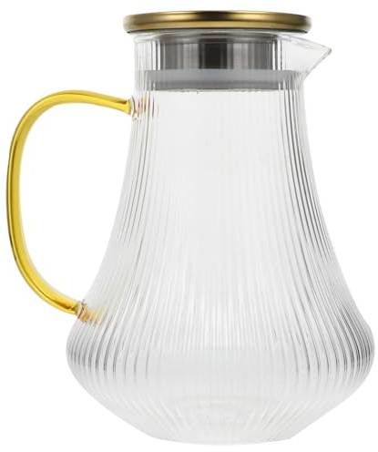 BRIGHTFUFU Bollitore in Vetro Borosilicato 1,6l Trasparente Resistente al Calore Coperchio Dorato, Brocca per Acqua Fredda Ergonomica per Casa, Buffet e Intrattenimento