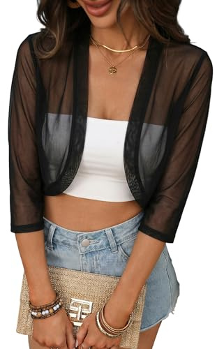 ZAFUL Women's Open Front Bolero 3/4 Sleeve Shrug Cardigans Black