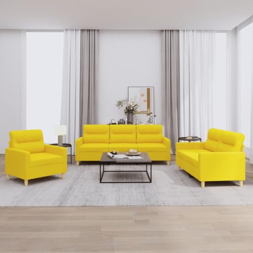 Yisssmeng 3-TLG. Sofagarnitur Hellgelb mit Sessel 2-Sitzer und 3-Sitzer Couch aus strapazierfähigem Stoff 198 cm Breite Modernes Wohnlandschaft-Set für Living Room Schlafzimmer Büro