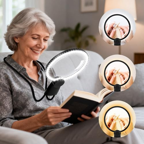 Adleageds Hands Free Magnifying Glass with Light for Reading,5X Neck Lighted Magnifier for Close Work with Flexible Gooseneck,Needlework,Crafts,Cross Stitch,Seniors and Low Vision Elderly