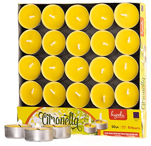 Hyoola Tealight Citronella Candles - Anti Mosquito Candle - 4 Hour Burn - 50 Pack - DEET Free