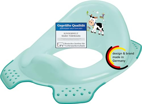 KiNDERWELT Premium Toilettensitz für Kinder und Babys, Funny Farm Design in Hellblau, Töpfchen für Kleinkinder ab 18 Monaten, abwischbar, rutschfest und BPA-frei