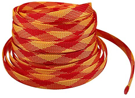 Othmro 10 m langer, dehnbarer PET-Geflecht-Kabelschlauch, flexible Drahtgeflechthülse, Rot / Gelb, schützt Kabel vor Kauen und Reißen von Haustieren