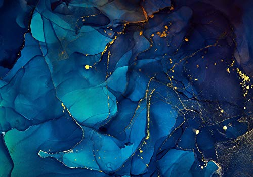wandmotiv24 Fototapete Steinoptik blau Wasserfarben, XL 350 x 245 cm - 7 Teile, Wanddeko, Wandbild, Wandtapete, Acryl Kunst gelb M6567