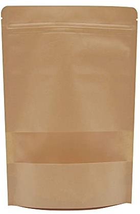 AIBAOBAO 50Pcs Kraft Paper Zip Lock Food Bag, 18x26cm Stand Up Reusable Sealing Pouches, Food Pouches Transparent Window for Candy Coffee Beans Storage, Tea, Nuts, Seeds, Dried Fruits, Snacks, Cookie