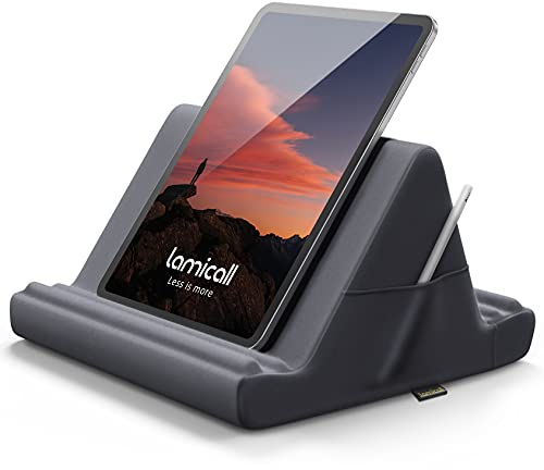 Lamicall Tablet Halter Kissen, Tablet Ständer - Kissenhalter Halterung Bett Sofa für New 2024 iPad Pro 9.7, 10.5, 12.9, iPad Air Mini 3 4, für Switch, Samsung Tab, iPhone, Bücher, andere Tablet - Grau