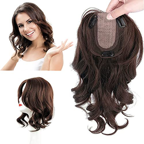 EREE HAIR Haarteil für Damen, 35,6 cm, natürliche Wellen, zum Anklipsen, Ersatzteil, Top-Crown-Topper, Haarverlängerung, Perücke, für dünner werdendes Haar, Dunkelbraun