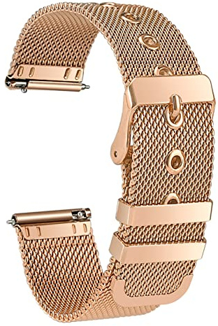 Aliwisdom Universel bracelet montre connectée 18mm 20mm 22mm watch strap, Smartwatch bracelet universelle Métal Acier inoxydable Maille Bracelets de rechange de à libération Rapide (20 mm, Or Rose)