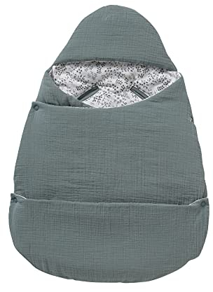 Vertbaudet Einschlagdecke, umwandelbar, Baumwoll-Gaze Salbei