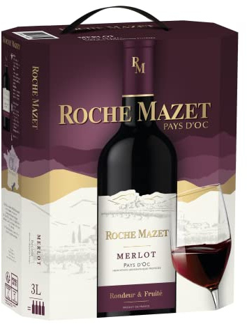 Roche Mazet - Vino Tinto Merlot (3 L) - IGP Pays d'Oc - Bag in Box, 3000 mililitros