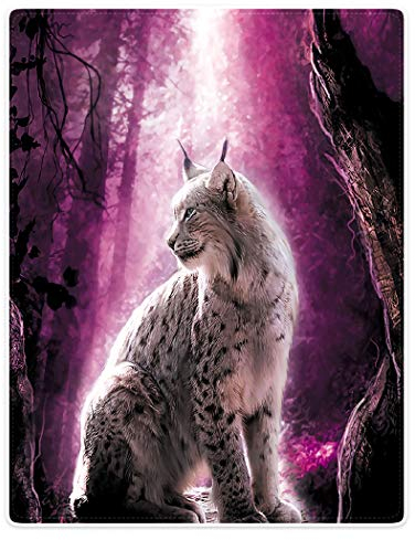 Violetpos Dick Decke Weich Wärme Gemütlich Fleece Sofadecke Mondschein Durch Den Wald Luchs Katze Lila 150 x 200 cm