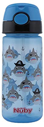 Nuby - Becher aus PP mit weichem Trinkhalm und Druckknopf - Trinkhalmflasche für Kinder und Kleinkinder - 540 ml - Blau - 3+ Jahre