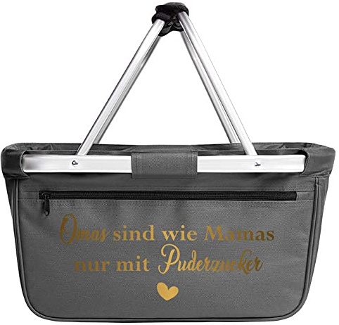 Einkaufskorb faltbar I Omas sind wie Mamas nur mit Puderzucker I Faltkorb 28L Geschenk Geburtstag Oma (anthrazit)