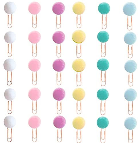 Taicols 30 Stück farbige Büroklammern für Dekoration oder DIY-Kennzeichnung, 6 Farben, Schleifenband, Schreibwaren-Set, Modeschmuck, Pompons