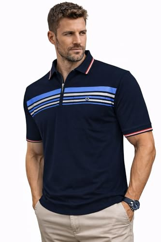 Soltice Herren Kurzarm Poloshirt, Polohemd Kragen, Gestreifte Blousonshirt mit Brusttasche aus Baumwoll-Mix (M bis 3XL)