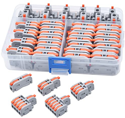 XALXMAW 62Pcs Compact Lever Terminal Wire Connectors Kit, 1-5 Circuit Inline Splices, 28-12 AWG, Copper, PC
