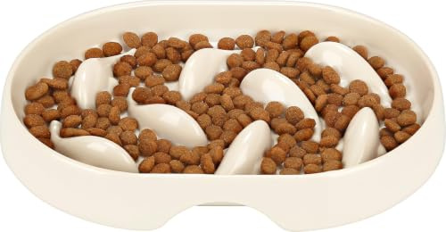PETTOM Anti Schling Napf für Katzen und Kleine Hunde, Slow Feeder Katze rutschfest, Langsam Fressen Hund mit Hoher Kante gegen Herausfallen (19 * 14cm, Weiß)