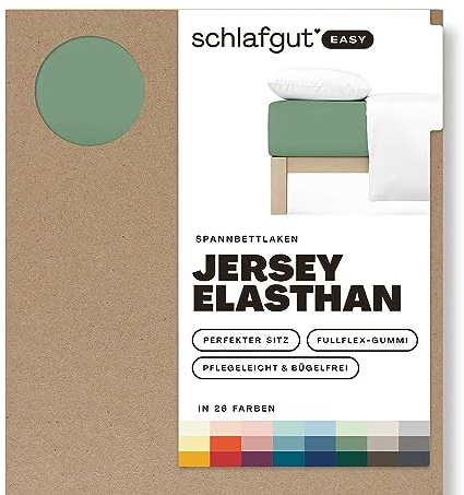 Schlafgut Easy Jersey Elasthan Spannbettlaken 120x200 bis 130x220 Green Mid, Spannbetttuch aus superweicher Baumwolle mit Elasthan | Bettlaken, Spannbetttuch 130x200, 130x220 cm, Grün, Baumwolle Elasthan, bis 35 cm Steg, OEKO-TEX, bügelfrei