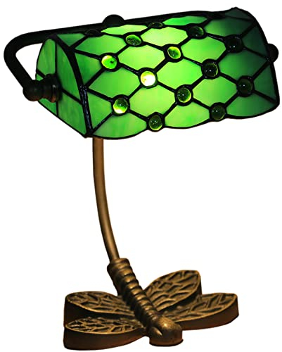 AIBOTY Mini Kleine Banker Lampe, Tiffany Büro Schreibtischlampe, Buntglas Tischlampe, Luxus Erinnerung Einstellbare Akzent Klavier Lesen Lampe Für Wohnzimmer Schlafzimmer Bibliothek,Green Bead