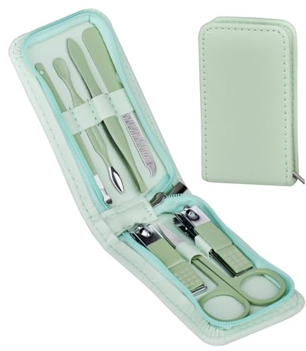 7 Pcs Manicure Set Stainless Steel Nail Clippers Nail Care Tools Beauty Tools Set With Professional Eyebrow Scissors Tweezers, Portable Travel Grooming Kit With Zipper Leather Case for Men and Women