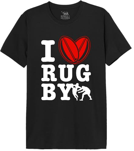 Republic of California I Love Rugby imprimée T-Shirt Homme Tee-Shirt Mode Casual Été Confortable à Manches Courtes et col Rond en Respirant Coton,Noir_Taille XX-Large