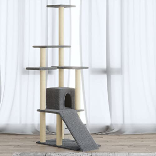 LAPOOH Kratzbaum mit Sisal-Kratzsäule, Katzenkratzbaum, Kletterwand, Kratzbäume Für Katzen, Kratzstamm, Kratzbaum Deckenspanner,n Hellgrau 155 cm -at