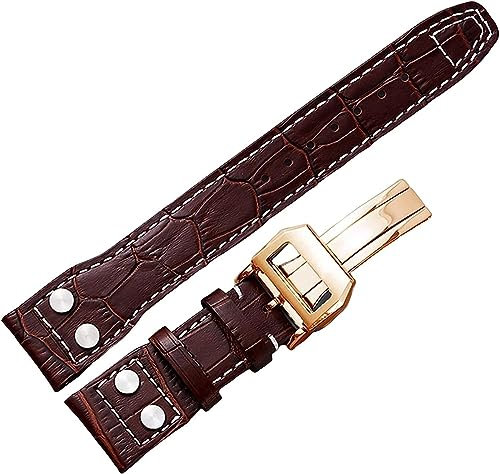 dayeer Nietenarmband aus Rindsleder für IWC Pilot Mark-Serie Uhrenarmband aus echtem Lederarmbandzubehör 22 mm (Color : Brown gold calsp, Size : 22mm)
