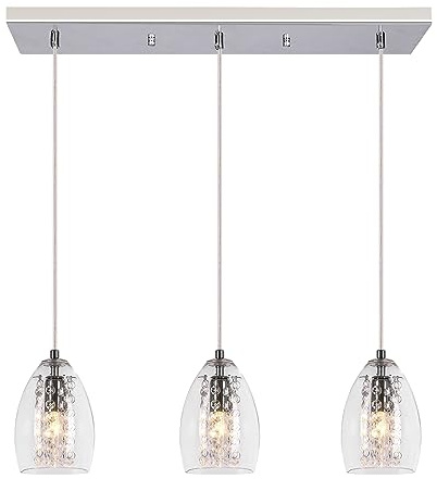 OYIPRO 3-Light Modern Crystal Pendant Lights for Kitchen Island, Adjustable Chrome Glass Hanging Lamp, Contemporary Pendant Lighting for Dining Room Restaurants and Shops