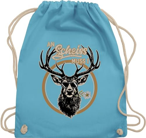 Turnbeutel Rucksack - Kompatibel mit Oktoberfest Tasche - An Scheiß muss i Hirsch Hirschgeweih - Unisize - Hellblau - trachtenrucksack bayrische trachtentaschen bayrisch oktoberfest-tasche bayern