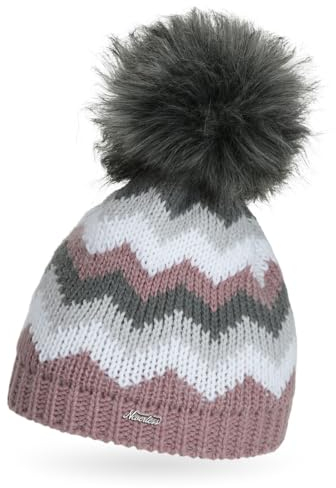 Neverless® Damen Strick-Mütze gefüttert Fleece Fell-Bommel Kunstfell Winter-Mütze Bommelmütze Grobstrick Mehrfarbig rosa Unisize