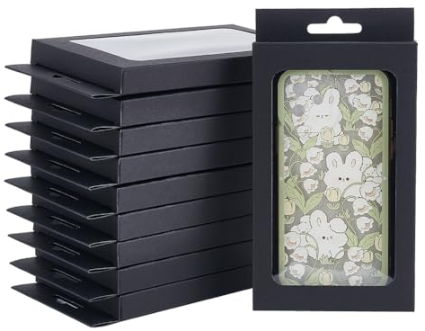 nbeads 24 Stk. Schwarze Kraft Geschenkbox, 10.5x1.5x19.8cm Keks-Verpackungsboxen mit PVC-Sichtfenster Kraft-Behandlungsboxen Faltpapierboxen für Party Gunst Leckereien Bäckerei Schmuck Verpackung