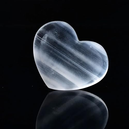 AtkitS Hermoso Cuenco con Forma de corazón de Cristal de selenita Natural, decoración, Posavasos de Yeso Blanco Pulido, espécimen de minerales de Cuarzo curativo, 1 ud.