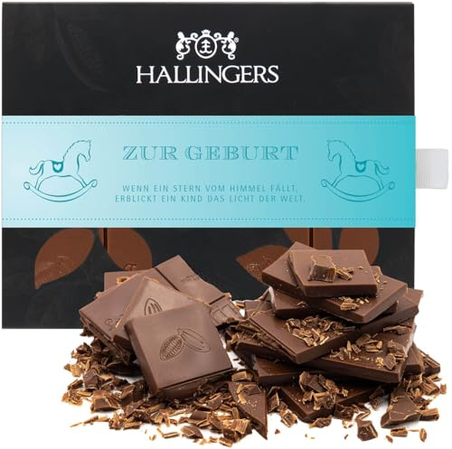 Hallingers Genuss Manufaktur Schokolade Glückwunsch-Geschenk - Tafel handgeschöpften Edelkakaos ohne Alkohol edler Karton Zur Geburt Pur, Geschenkidee für Frauen Männer
