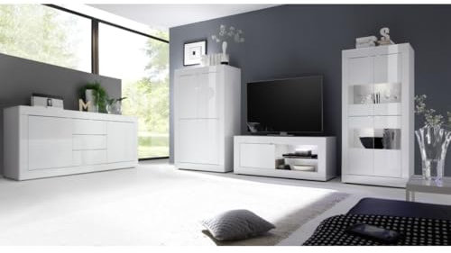 Meuble TV 1 Porte ISORA – Blanc laqué Brillant – Design Moderne et élégant