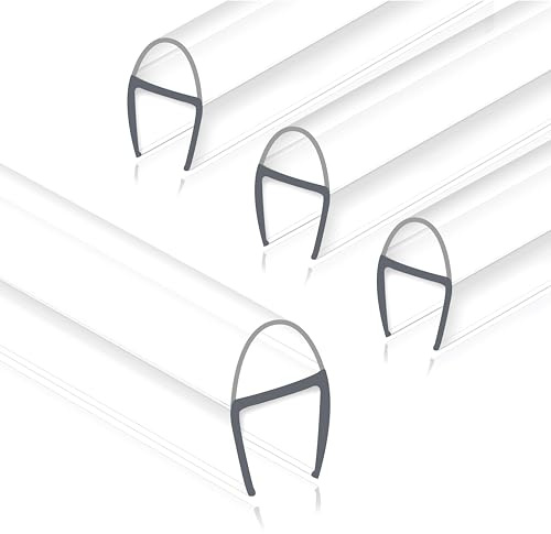 EAISMON Frameless Shower Door Seal Strip 4 Pack x 39 Inch U for 3/8 Thick Glass Shower Door Side Seal Strip Bottom Seal Door Sweep Ultra Clear Polycarbonate, Stop Shower Leaks Create A Water Barrier