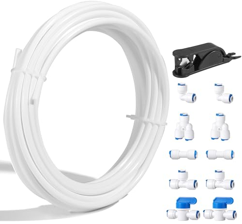 Kit profesional de línea de agua de tubo OD de 1/4 pulgadas para nevera, máquina de hielo de 65 pies, kit de línea de agua para sistemas de agua RO con accesorios