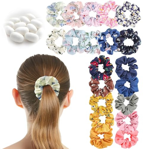 20 Stück Chiffon Haargummi Scrunchies, Bunte Haarschmuck Seile Scrunchie, Dickdarm-Haarband, Chiffon Elastische Gummibänder, Haargummi mit Blumenmuster, Geeignet für Alle Haartypen und -Stile