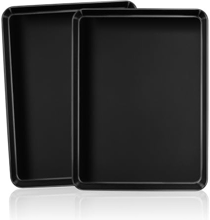 Homikit bakplåt, uppsättning om 2, rektangulär, kolstål, kakplåt, bakform, non-stick-fettpanna ugnsplåt för bakning stekning, servering, rostfri och giftfri, lätt att rengöra, 31,5 cm x 24,5 cm x 2,5