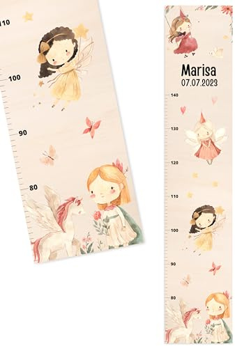Bärenfreunde® - Personalisierte Messlatte Kind Holz zum Kleben oder Aufhängen - Skala 70-140cm - Süße Dekoration für Baby- & Kleinkinderzimmer (Kinder 70-140cm, Fee)