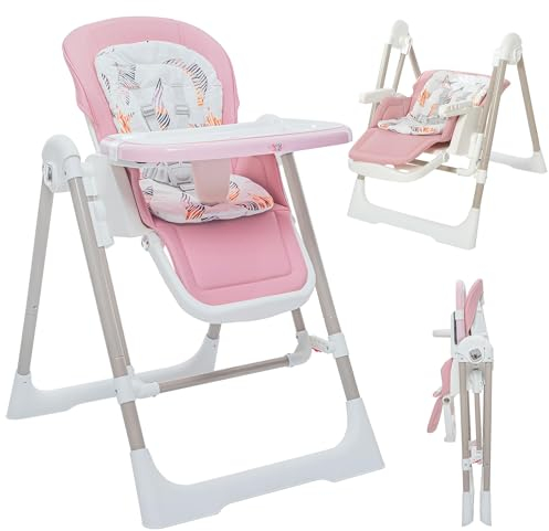 Baby Vivo Hochstuhl 3in1 Kinderhochstuhl Babywippe höhenverstellbar mit Fußstütze - Baby Kinder Babyhochstuhl Kombihochstuhl Schaukel Verstellbare Rückenlehne Abnehmbares Tablett - Lulu in Rosa